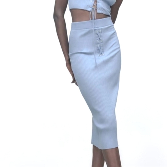 Zara Dresses & Skirts - Zara Ribbed Knit Midi Skirt Soft Blue Size Large NWT
